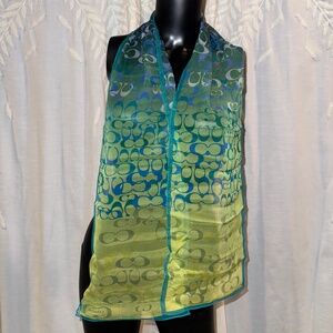 Coach Green Ombré Signature Print Silk Scarf – Elegant Accessory